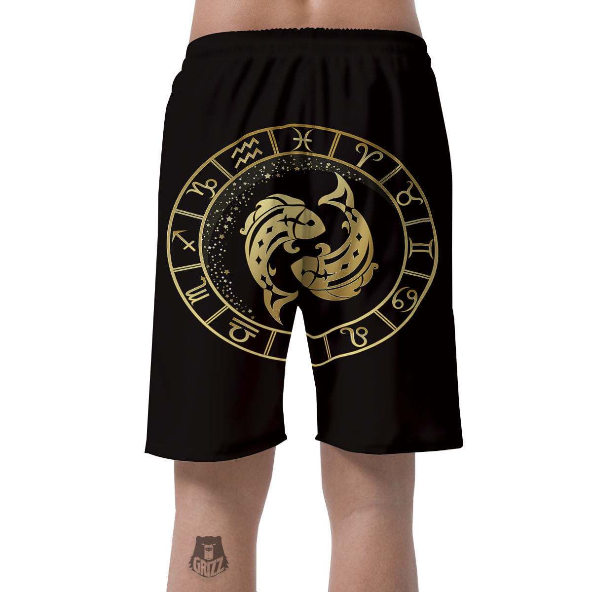 Zodiac Sign Golden Pisces Print Men's Shorts-grizzshop