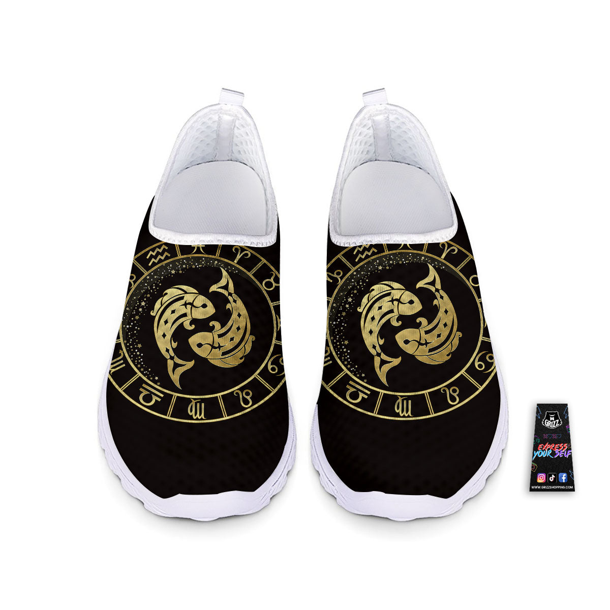 Zodiac Sign Golden Pisces Print Nurse Shoes-grizzshop