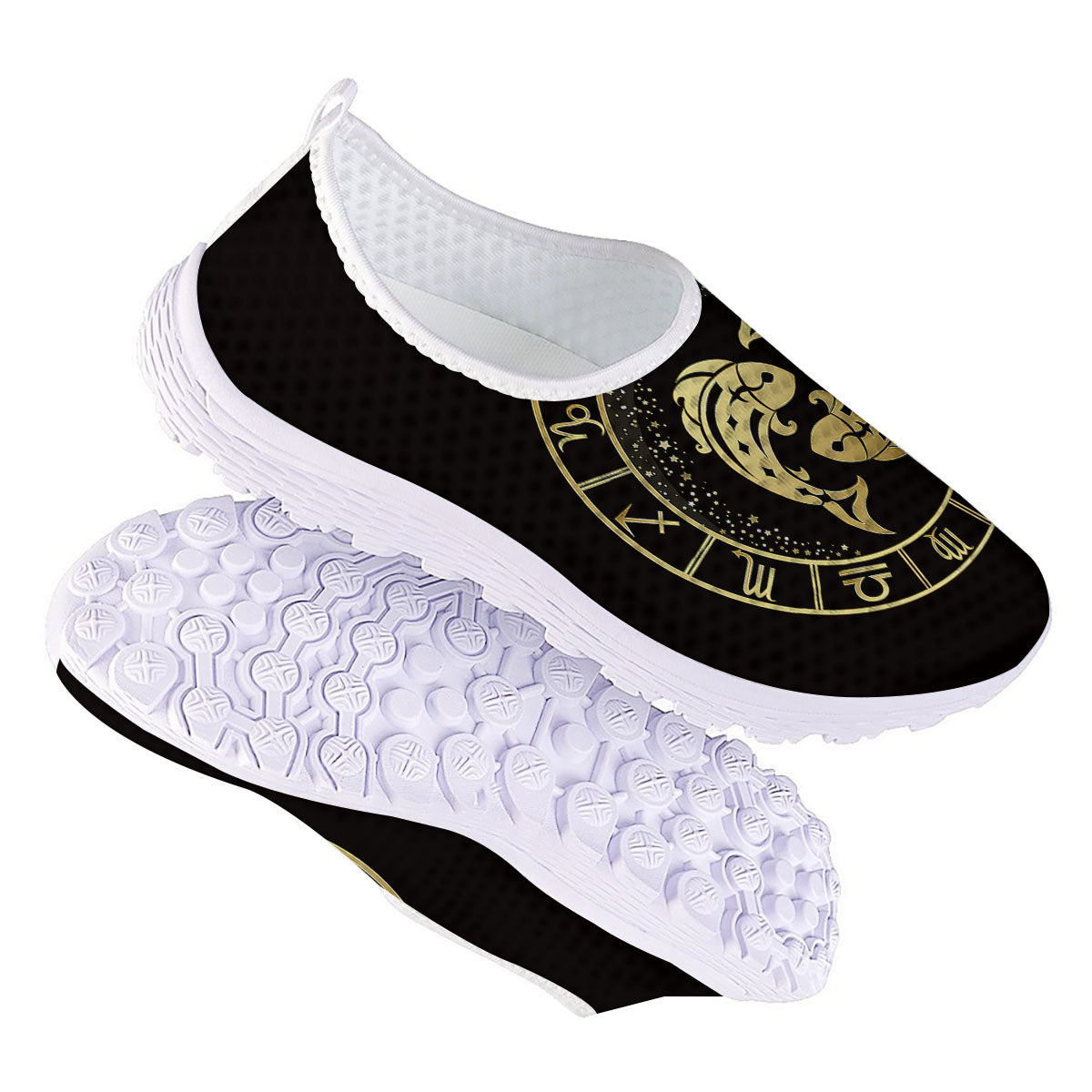 Zodiac Sign Golden Pisces Print Nurse Shoes-grizzshop