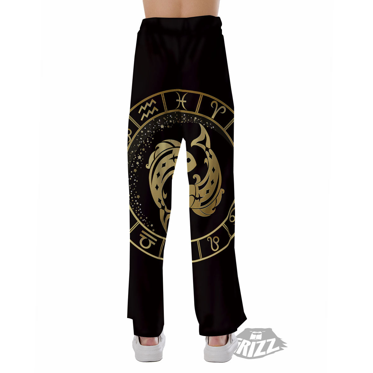 Zodiac Sign Golden Pisces Print Pajama Pants-grizzshop