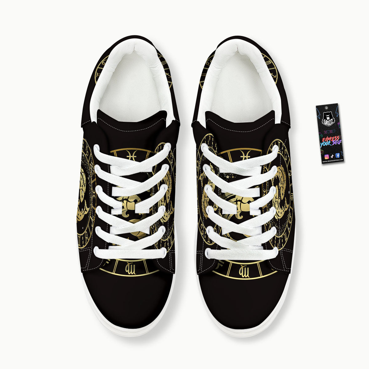 Zodiac Sign Golden Pisces Print Platform Shoes-grizzshop