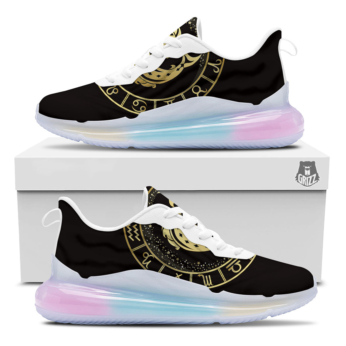 Zodiac Sign Golden Pisces Print Running Sneakers-grizzshop