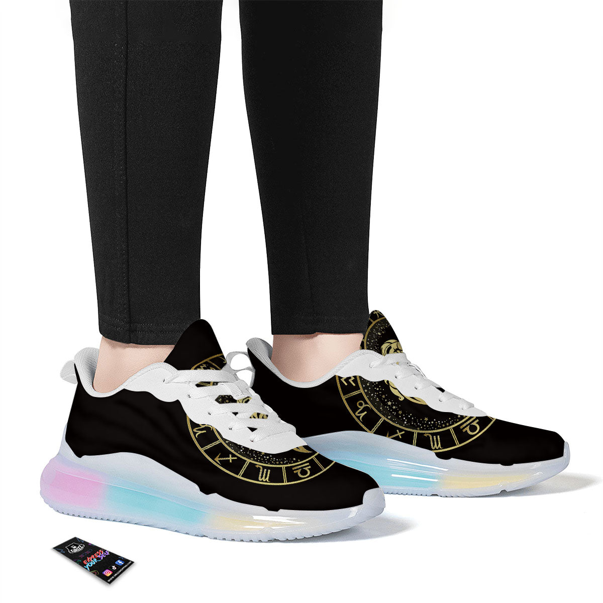Zodiac Sign Golden Pisces Print Running Sneakers-grizzshop