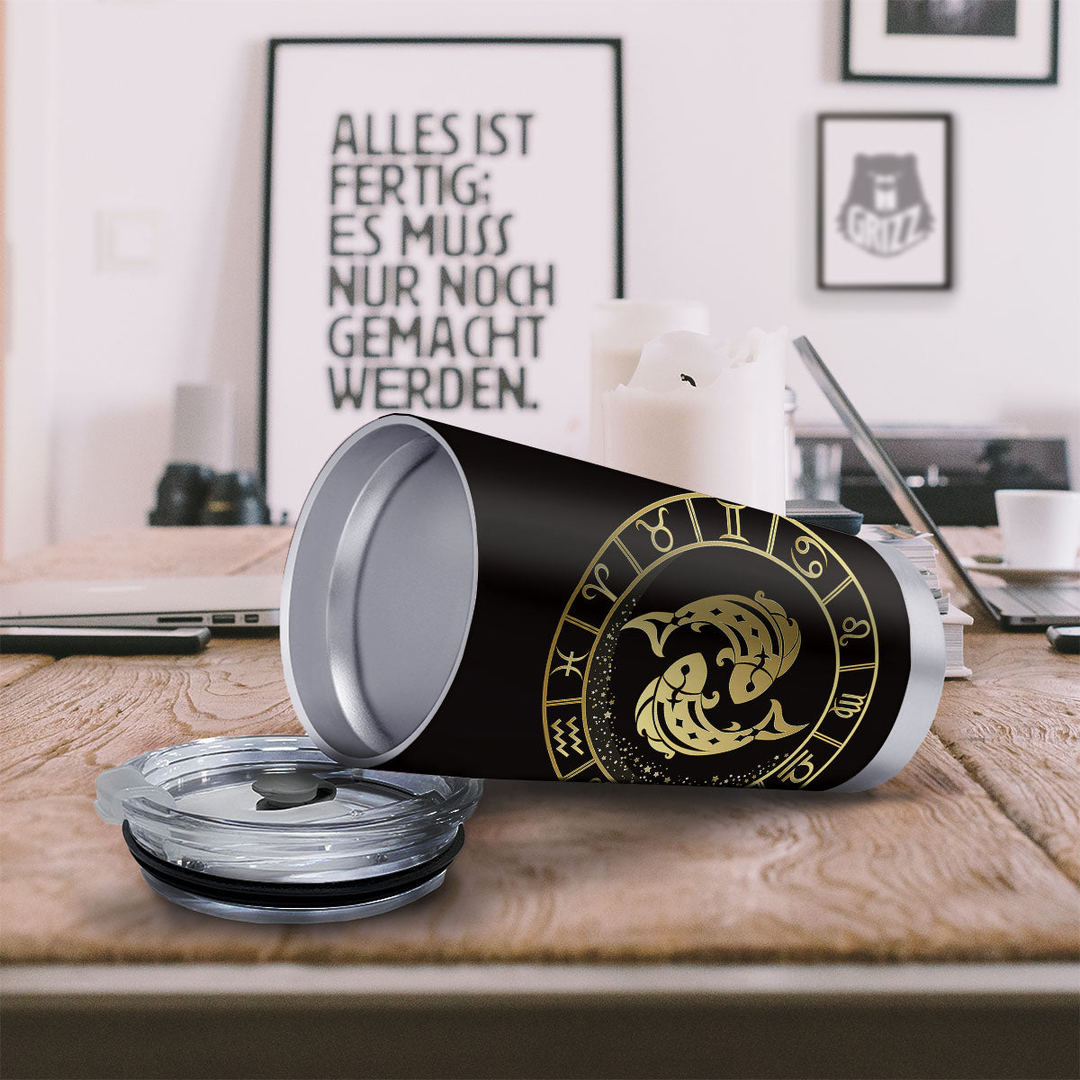 Zodiac Sign Golden Pisces Print Tumbler-grizzshop