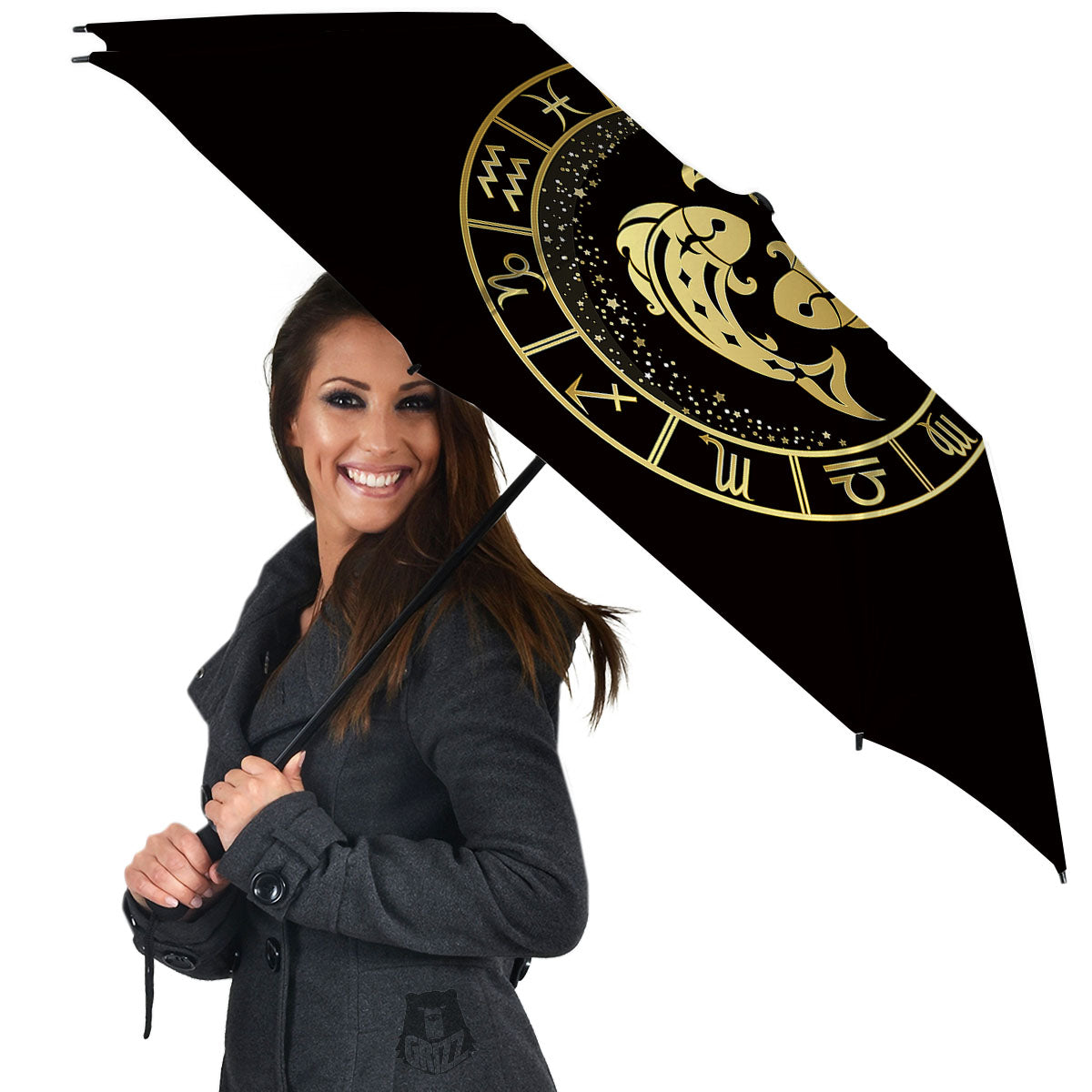 Zodiac Sign Golden Pisces Print Umbrella-grizzshop