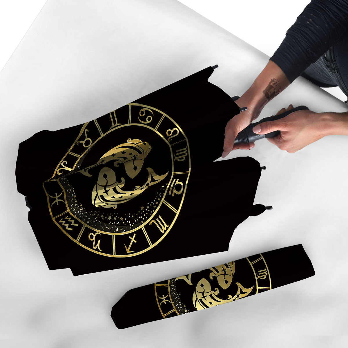 Zodiac Sign Golden Pisces Print Umbrella-grizzshop