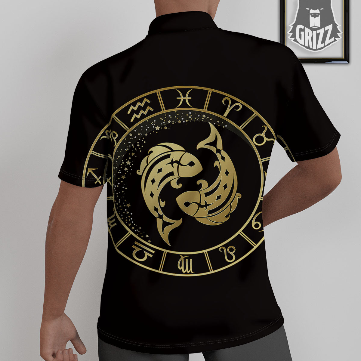 Zodiac Sign Golden Pisces Print Untucked Shirts-grizzshop