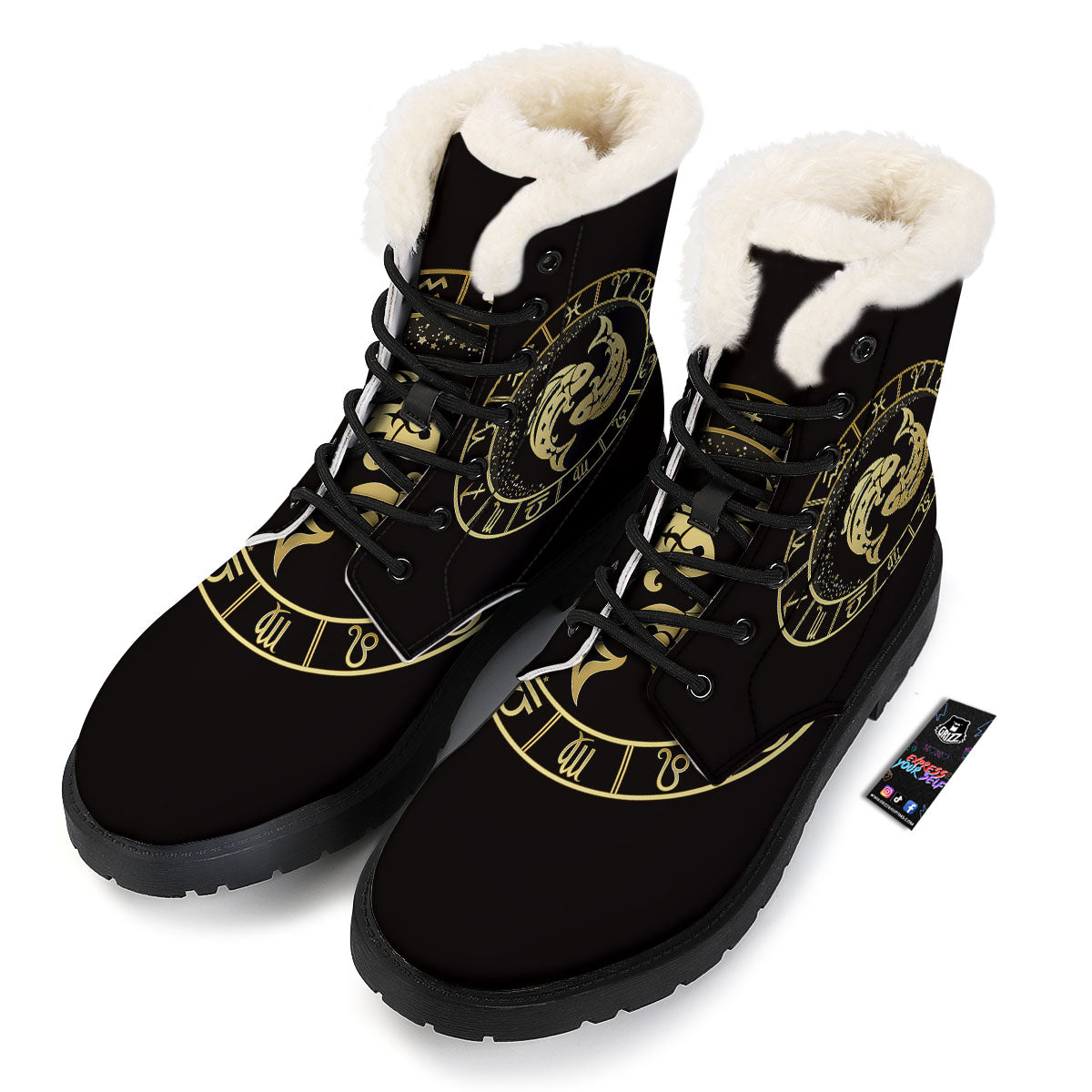 Zodiac Sign Golden Pisces Print Winter Boots-grizzshop