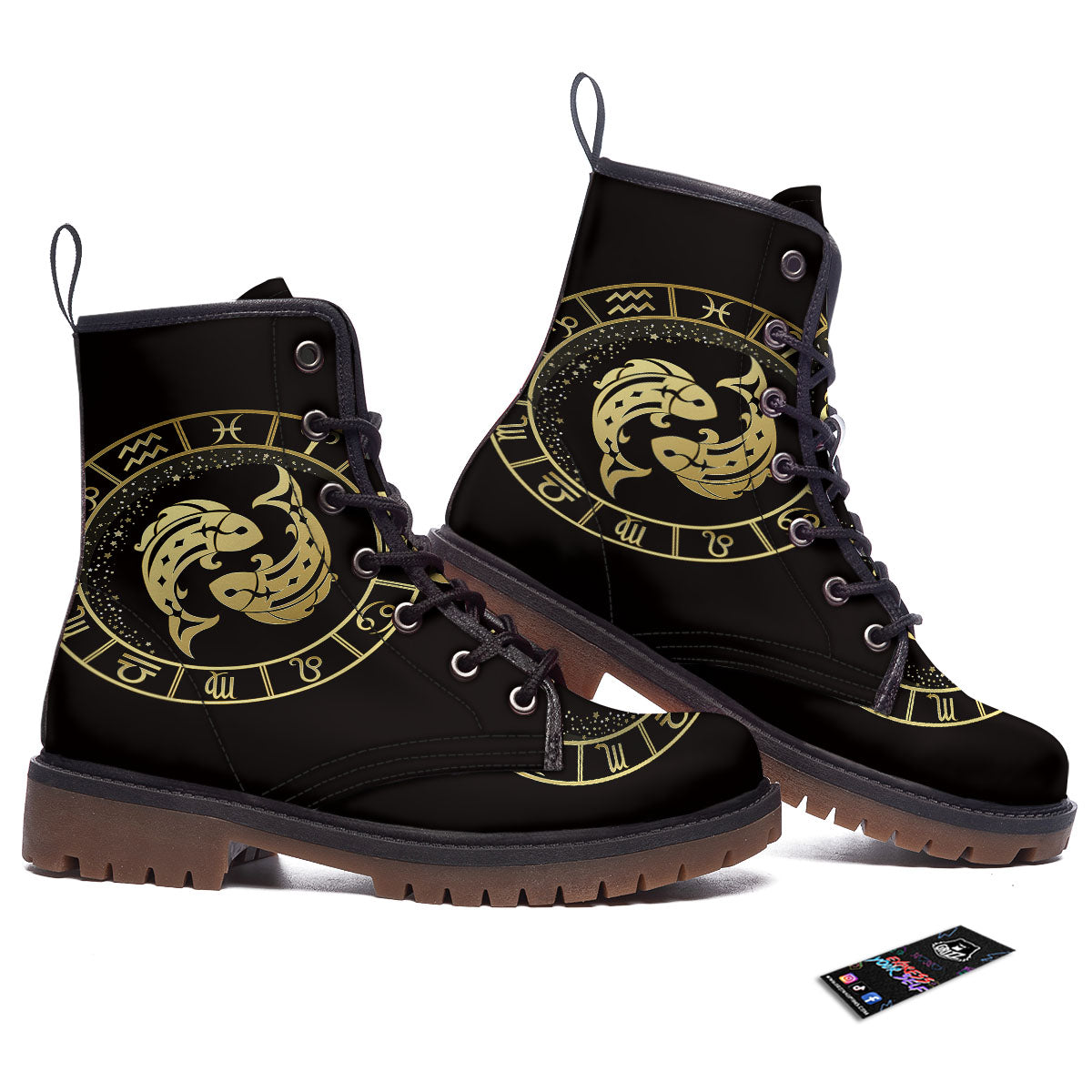 Zodiac Sign Golden Pisces Print Work Boots-grizzshop