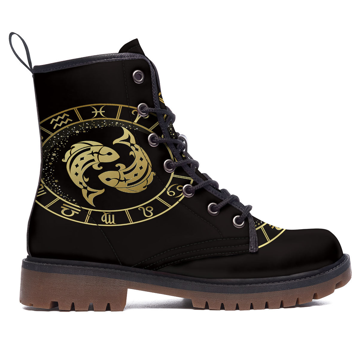 Zodiac Sign Golden Pisces Print Work Boots-grizzshop