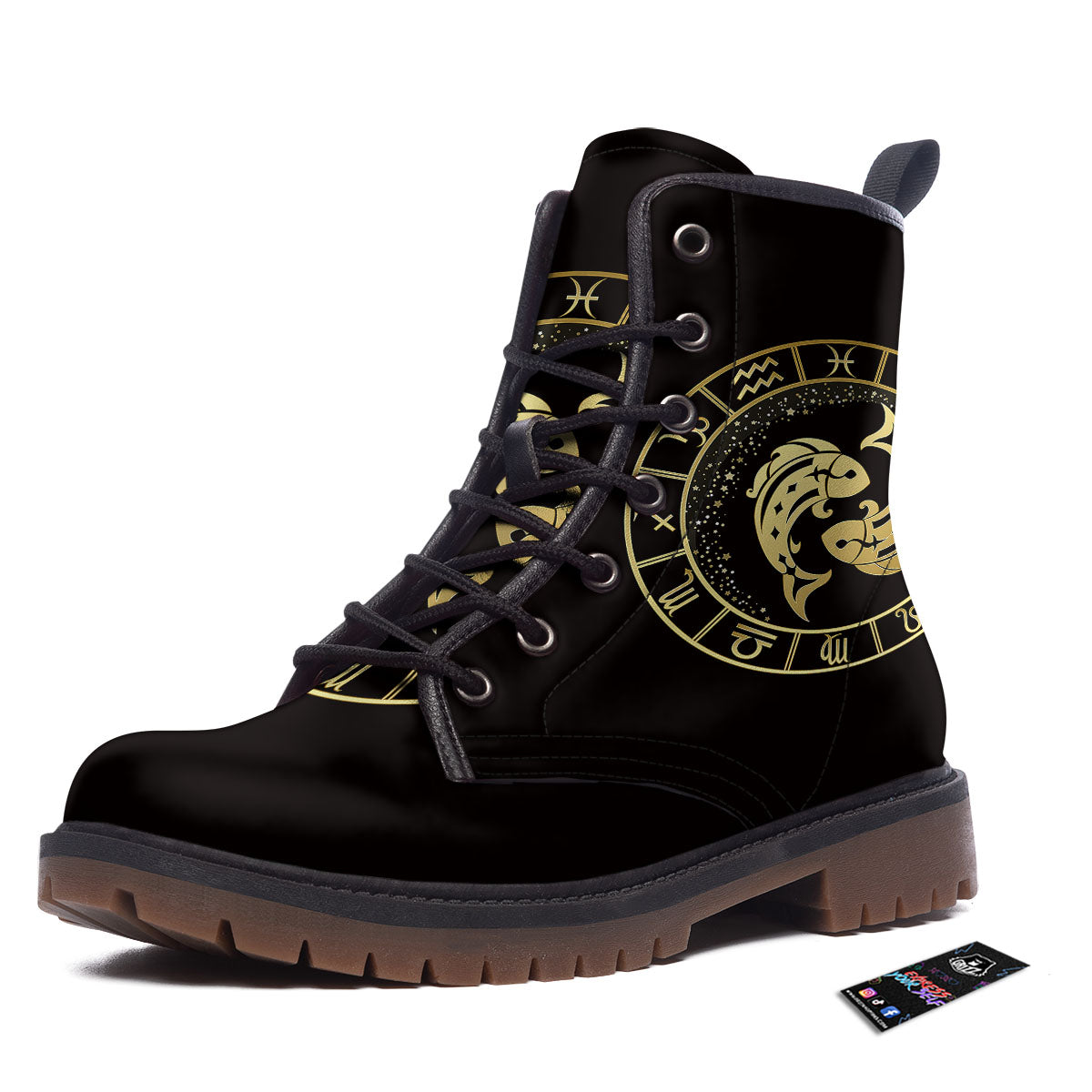Zodiac Sign Golden Pisces Print Work Boots-grizzshop