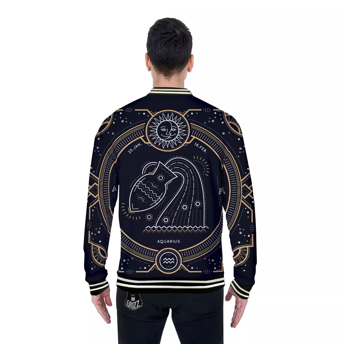Zodiac Sign Vintage Aquarius Print Baseball Jacket-grizzshop