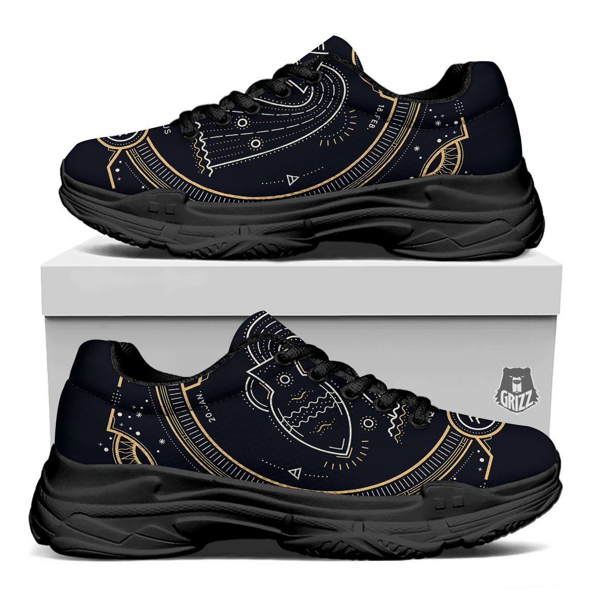 Zodiac Sign Vintage Aquarius Print Black Chunky Shoes-grizzshop