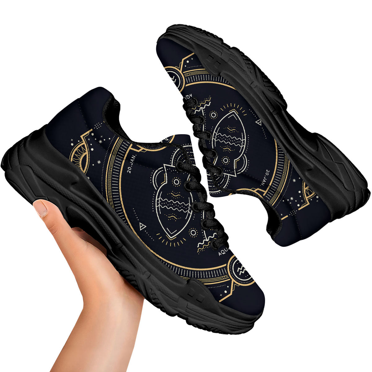 Zodiac Sign Vintage Aquarius Print Black Chunky Shoes-grizzshop