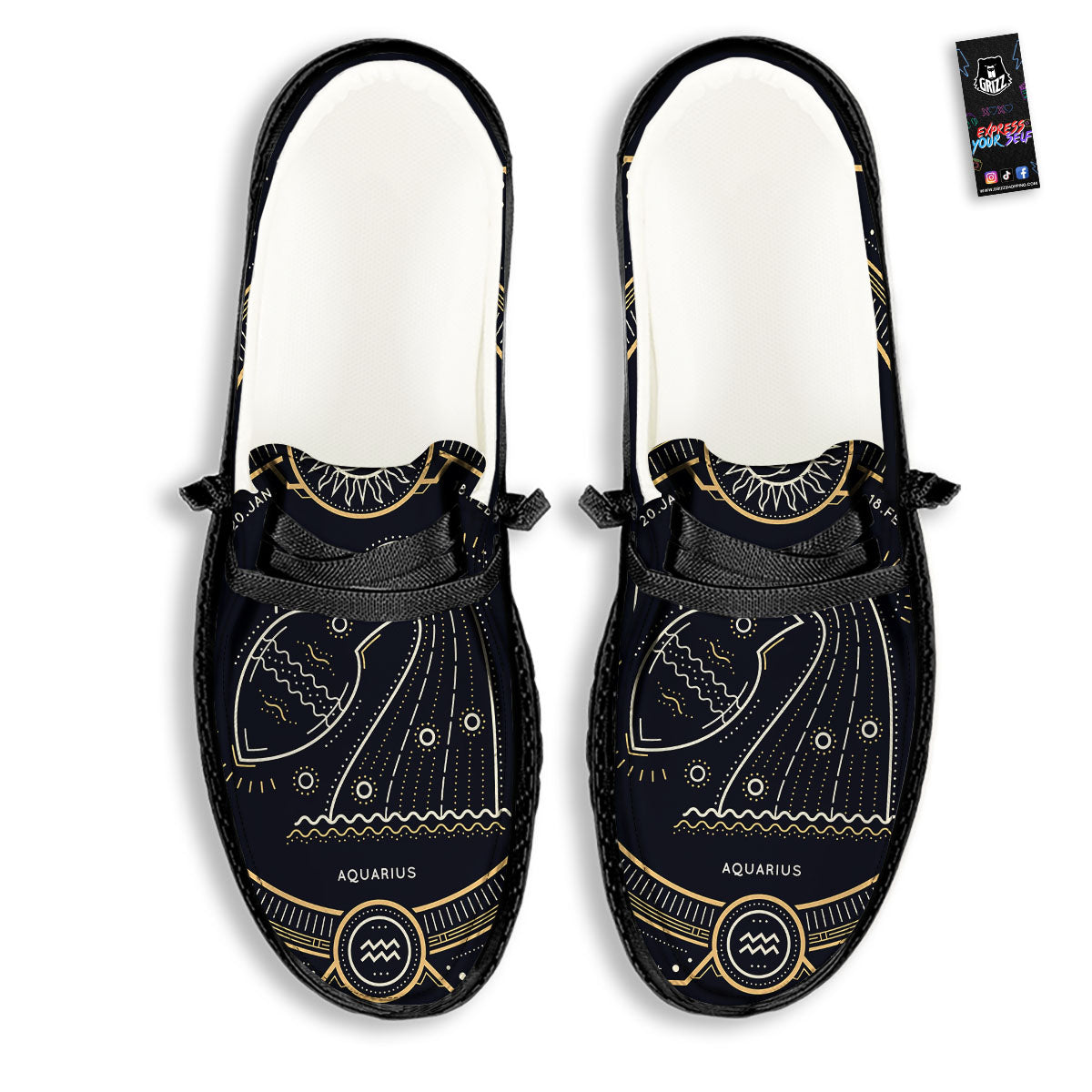 Zodiac Sign Vintage Aquarius Print Black Loafers-grizzshop