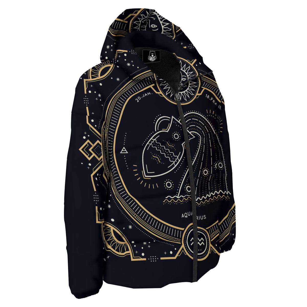 Zodiac Sign Vintage Aquarius Print Down Jacket-grizzshop