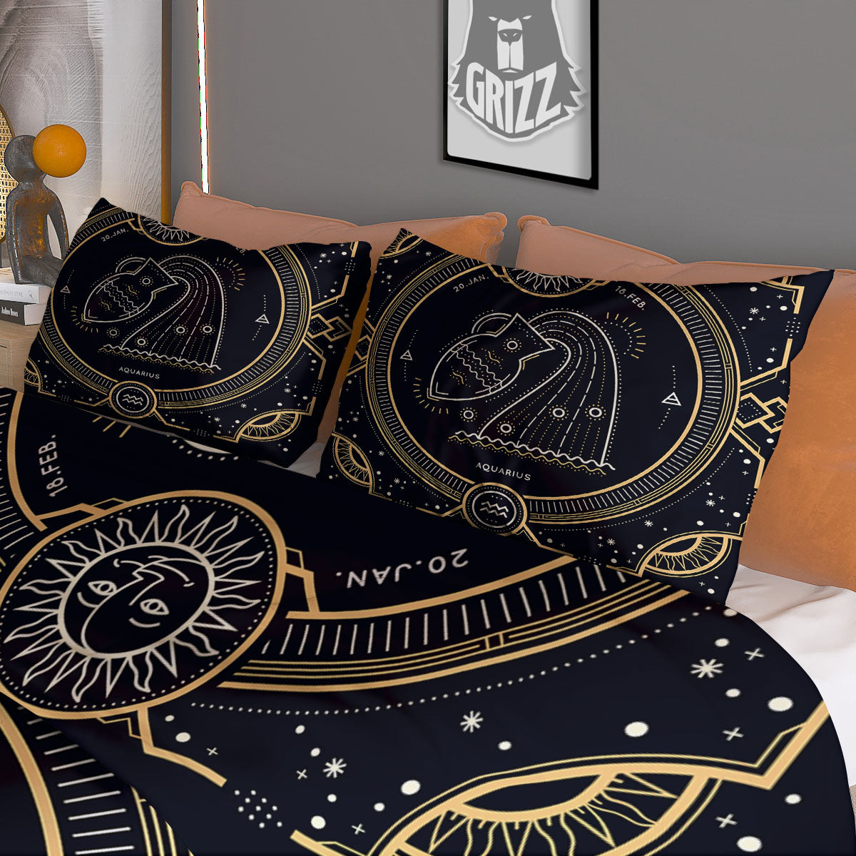 Zodiac Sign Vintage Aquarius Print Duvet Cover Bedding Set
