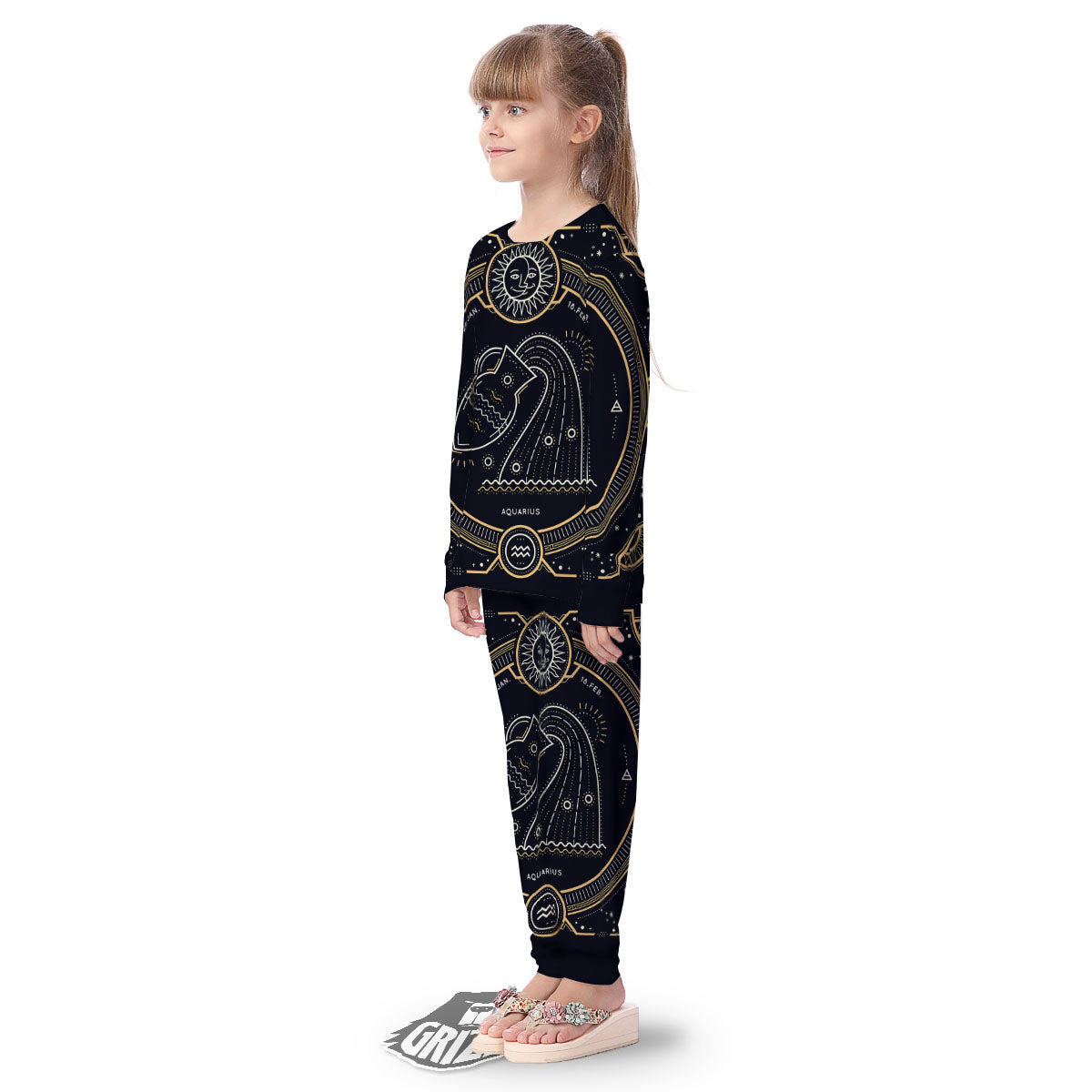 Zodiac Sign Vintage Aquarius Print Kid's Pajamas-grizzshop