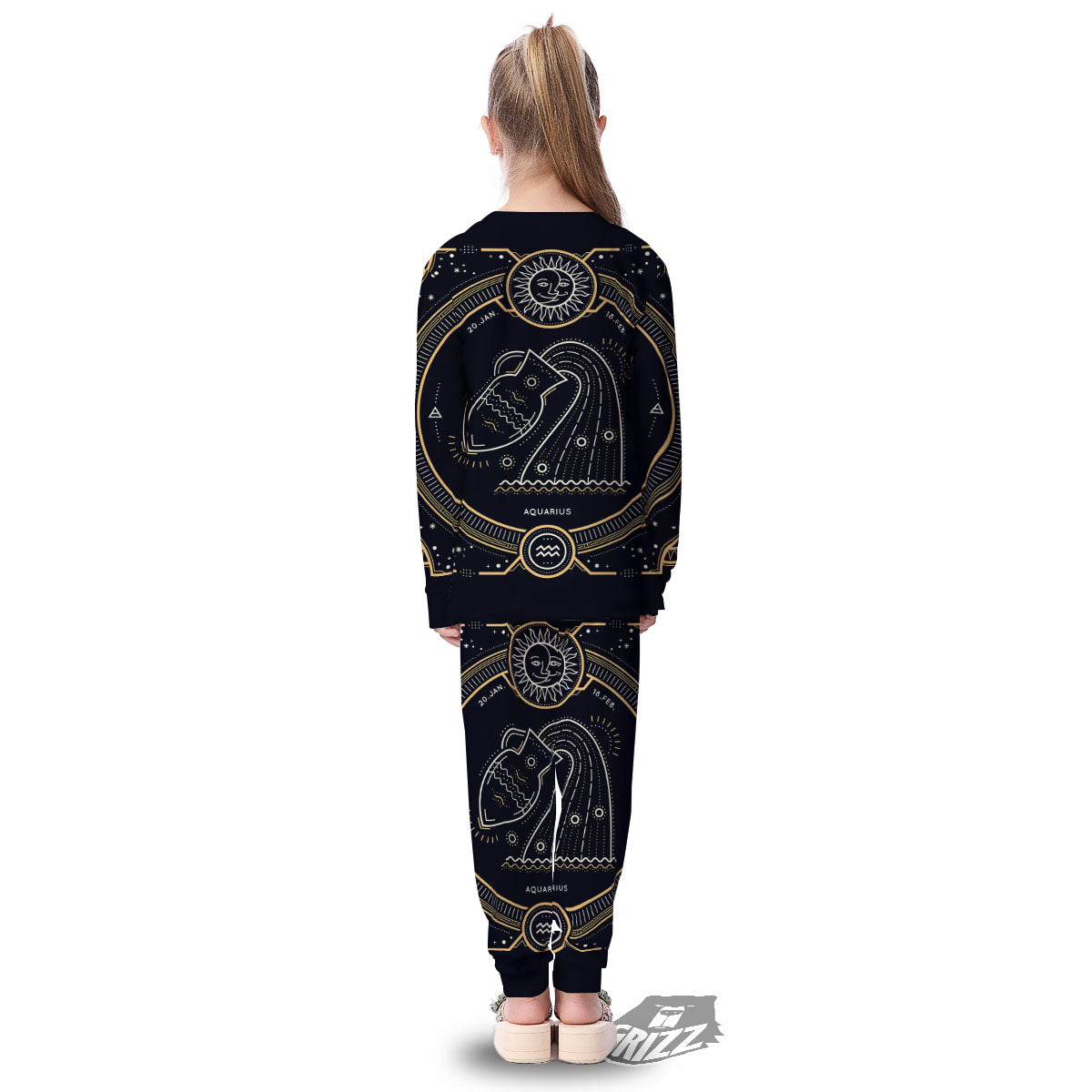 Zodiac Sign Vintage Aquarius Print Kid's Pajamas-grizzshop