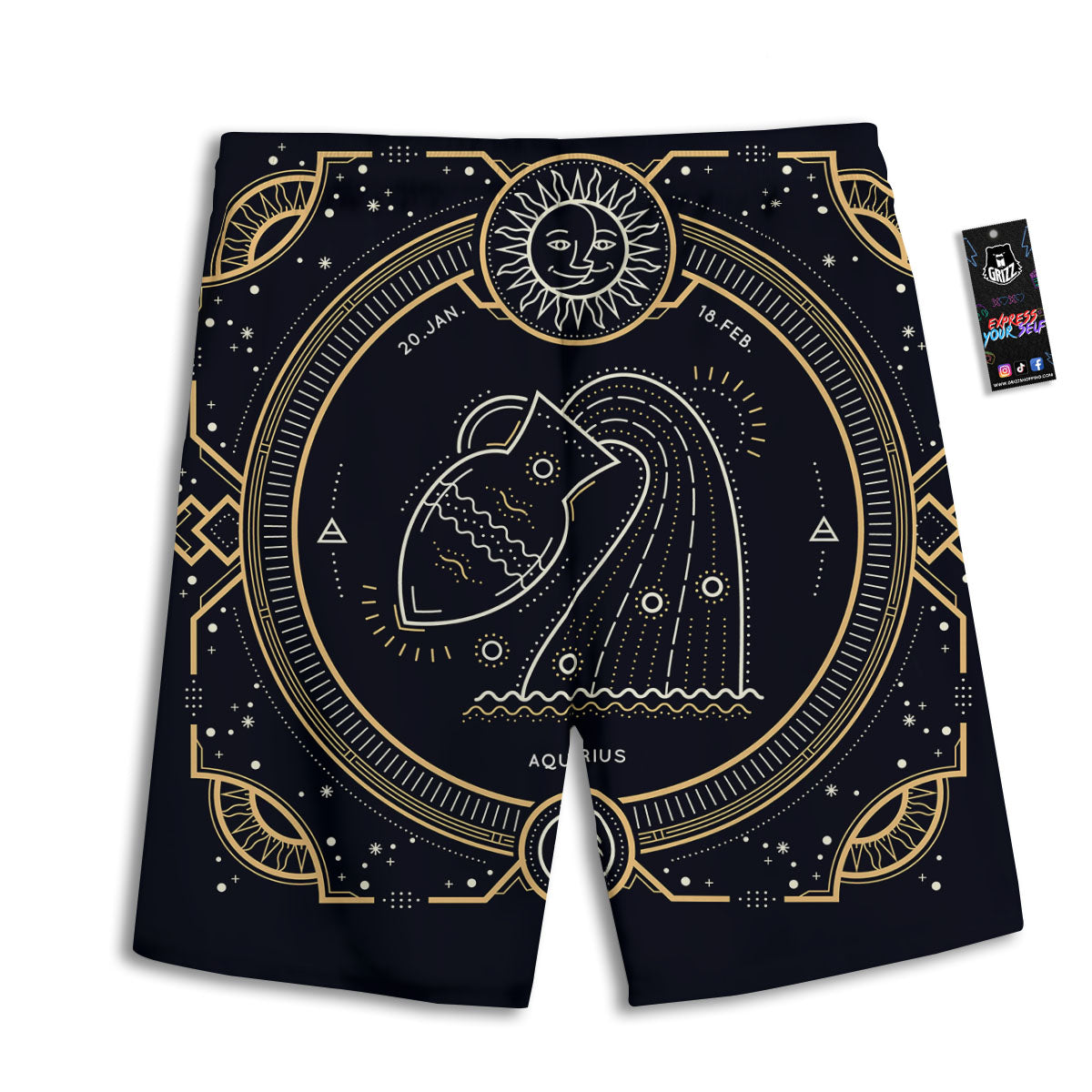 Zodiac Sign Vintage Aquarius Print Men's Athletic Shorts
