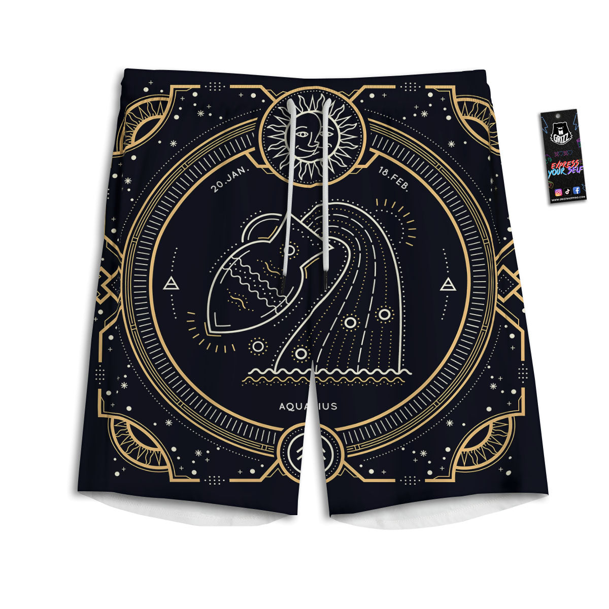 Zodiac Sign Vintage Aquarius Print Men's Athletic Shorts