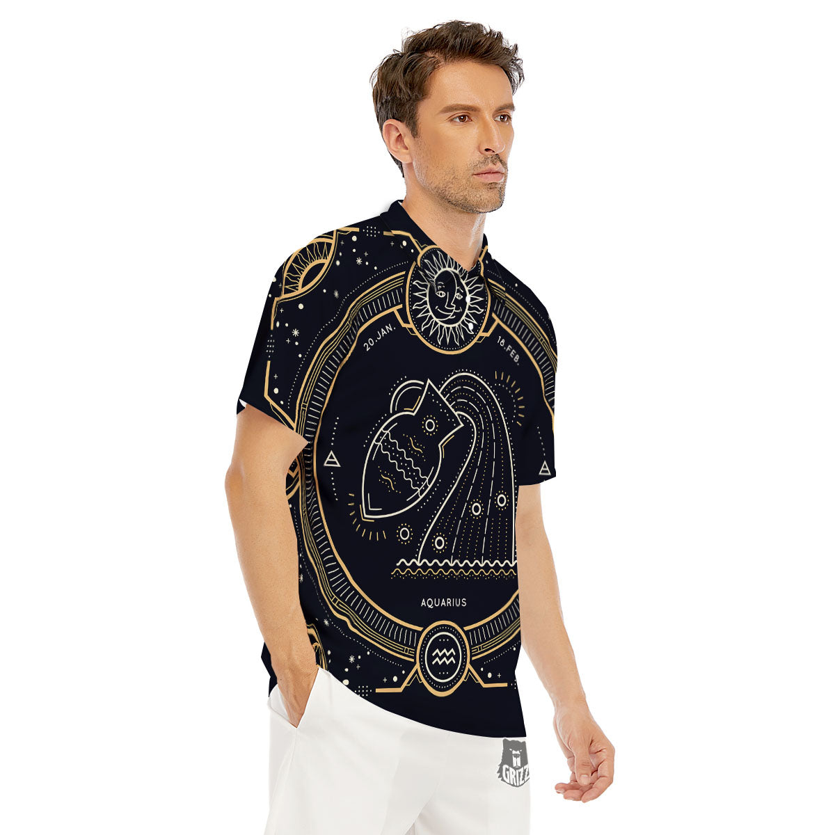 Zodiac Sign Vintage Aquarius Print Men's Golf Shirts-grizzshop