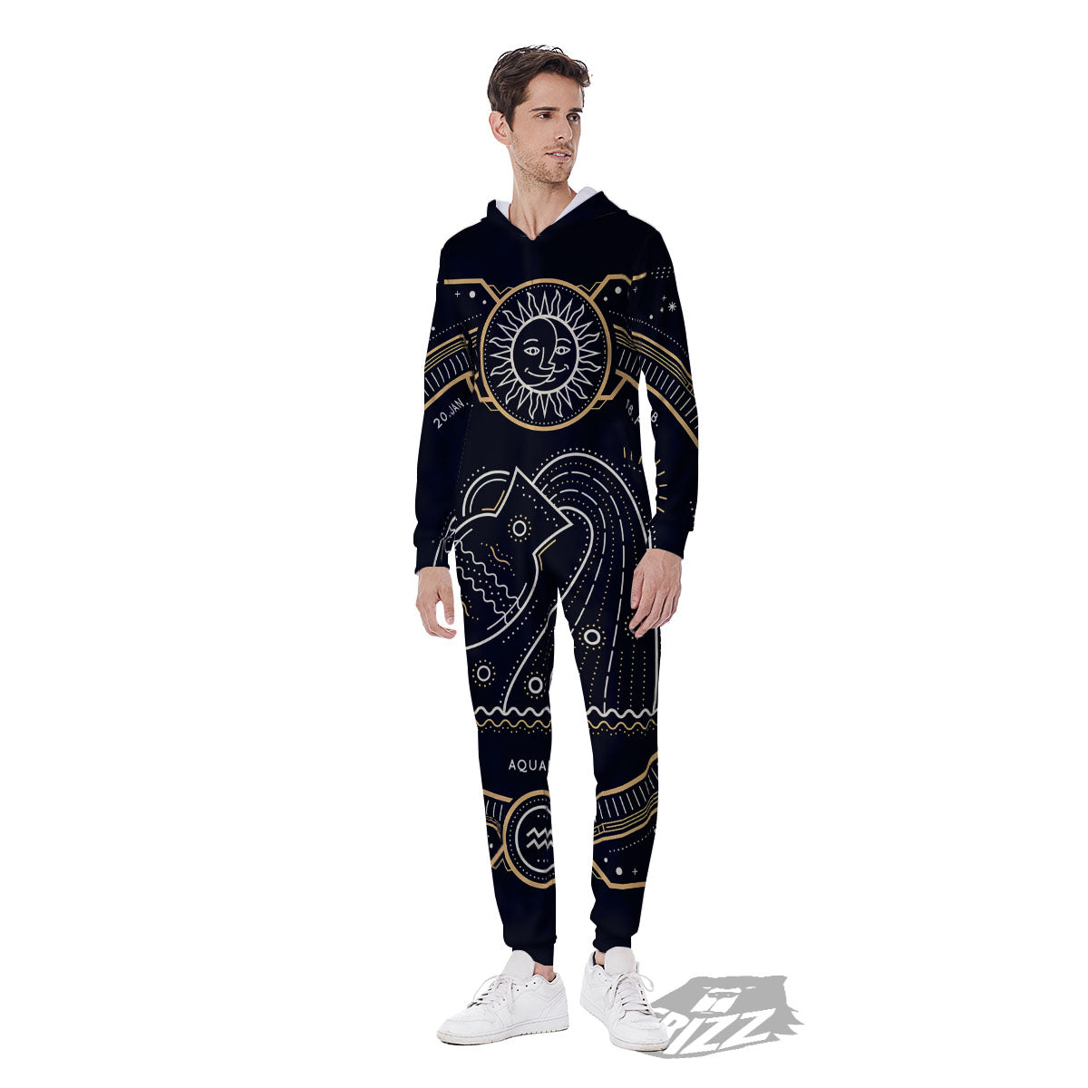 Zodiac Sign Vintage Aquarius Print Men's Jumpsuit-grizzshop