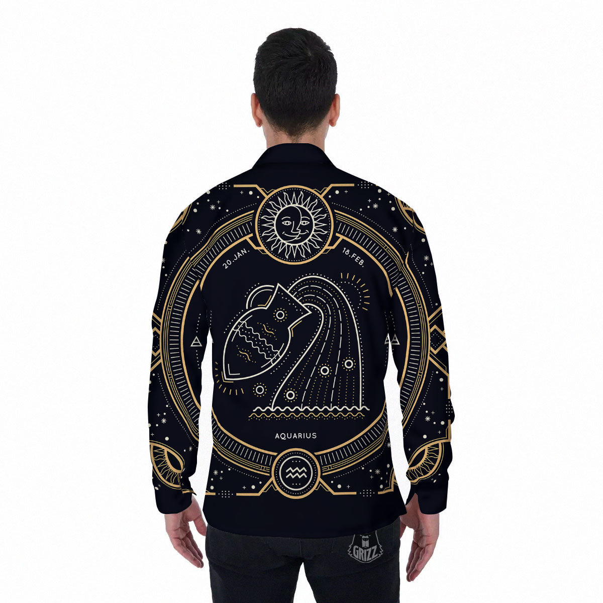 Zodiac Sign Vintage Aquarius Print Men's Long Sleeve Shirts-grizzshop