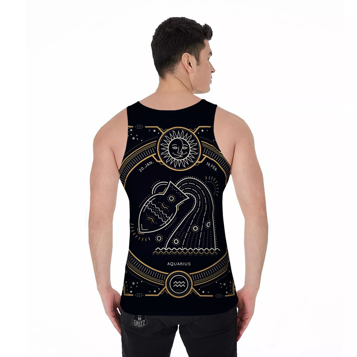 Zodiac Sign Vintage Aquarius Print Men's Tank Top-grizzshop