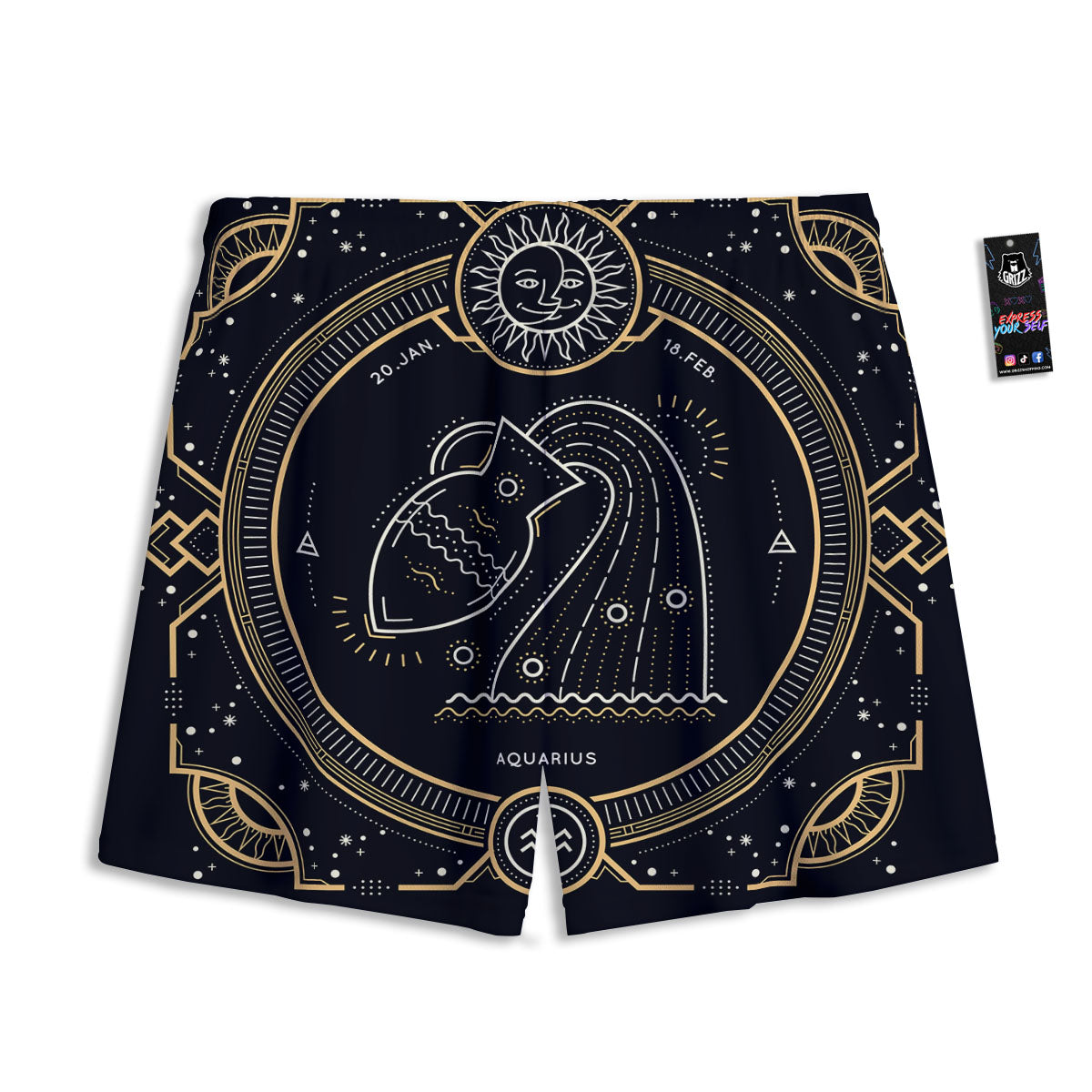 Zodiac Sign Vintage Aquarius Print Mesh Shorts