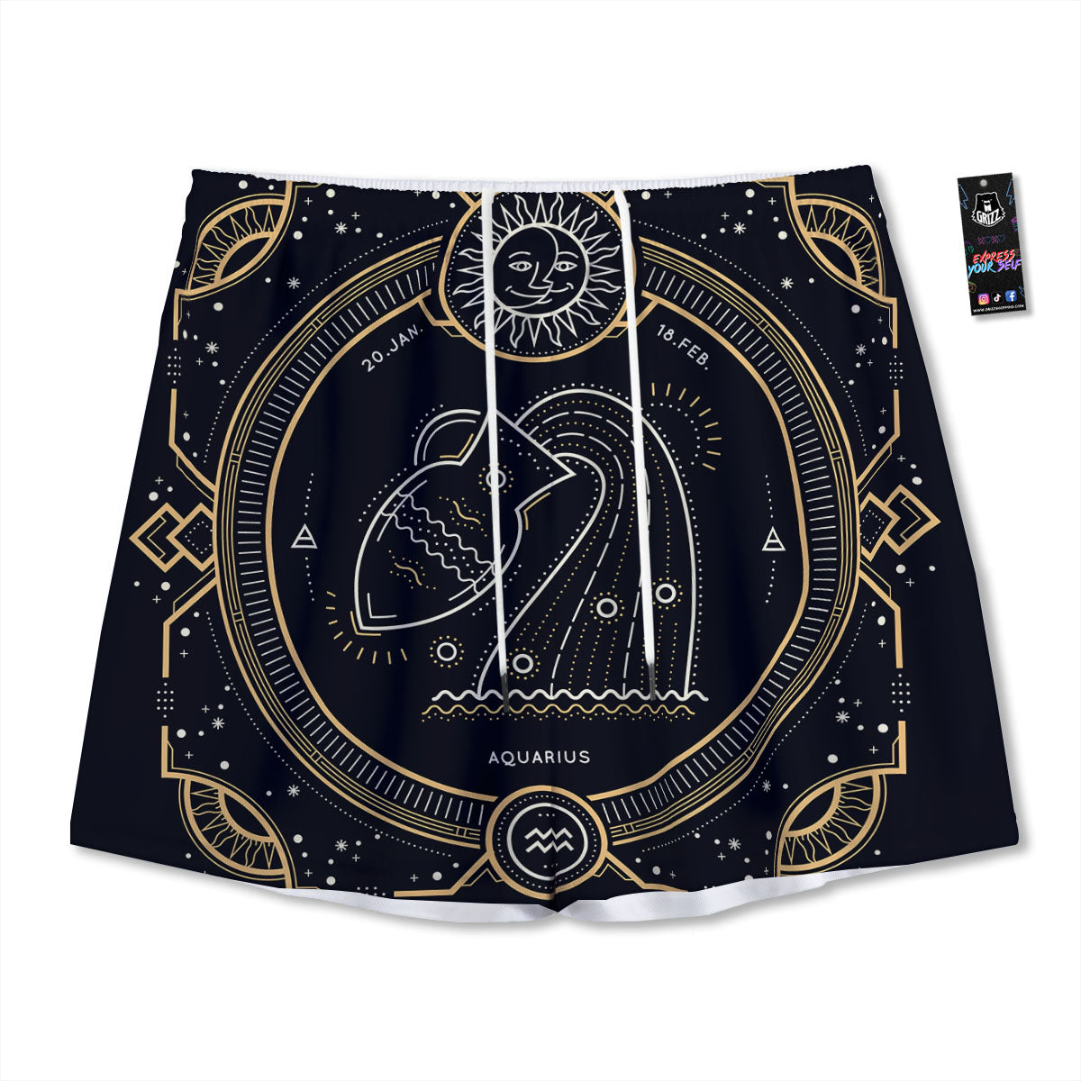 Zodiac Sign Vintage Aquarius Print Mesh Shorts