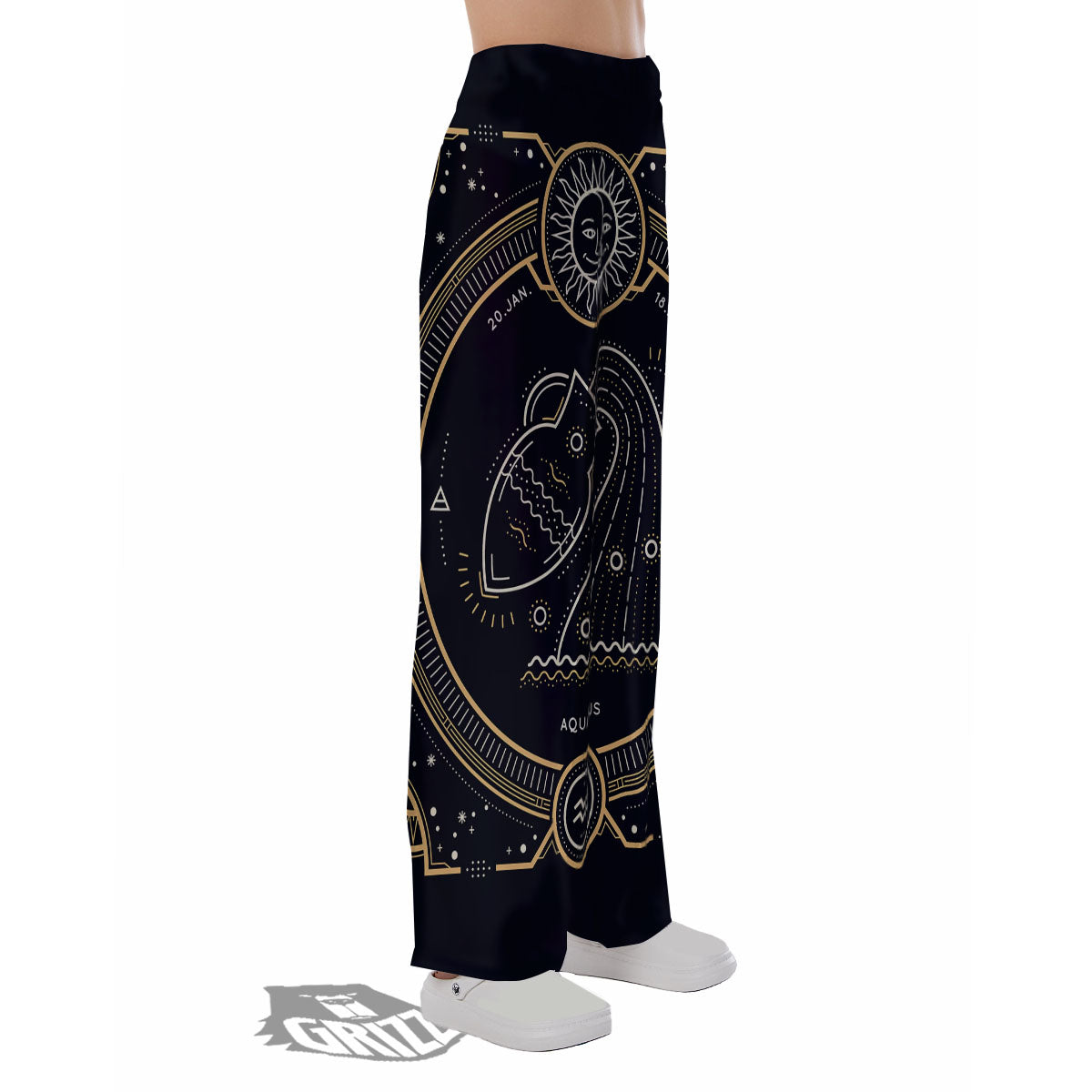 Zodiac Sign Vintage Aquarius Print Pajama Pants-grizzshop