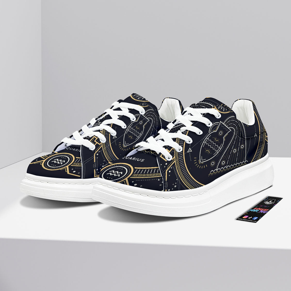 Zodiac Sign Vintage Aquarius Print Platform Shoes-grizzshop