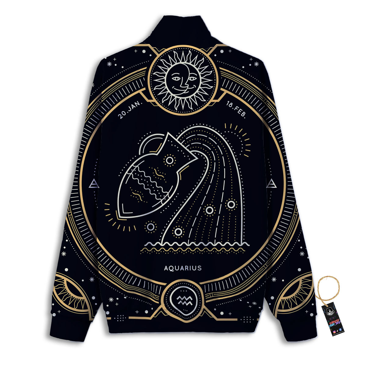 Zodiac Sign Vintage Aquarius Print Track Jacket-grizzshop