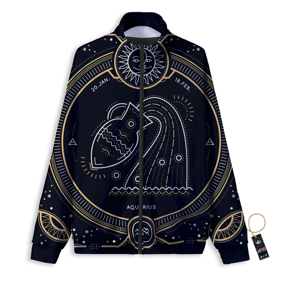 Zodiac Sign Vintage Aquarius Print Track Jacket-grizzshop