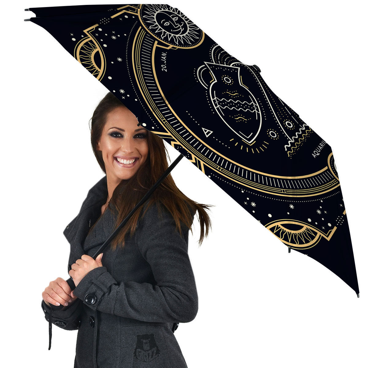 Zodiac Sign Vintage Aquarius Print Umbrella-grizzshop