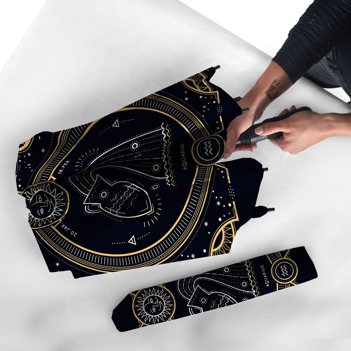Zodiac Sign Vintage Aquarius Print Umbrella-grizzshop