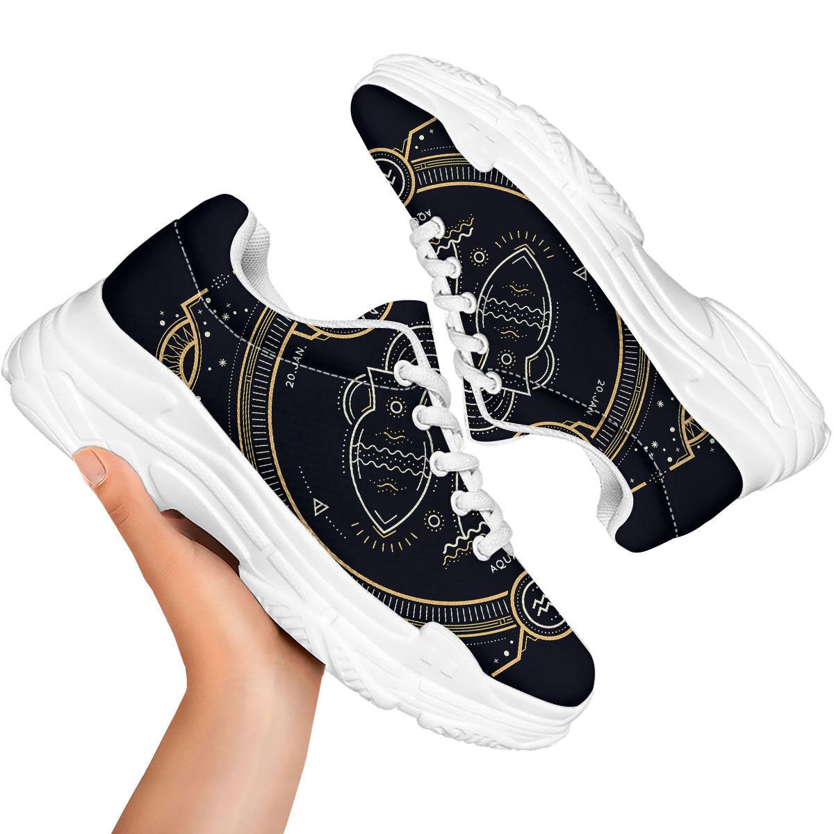 Zodiac Sign Vintage Aquarius Print White Chunky Shoes-grizzshop