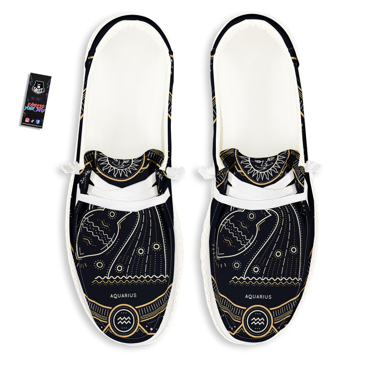 Zodiac Sign Vintage Aquarius Print White Loafers-grizzshop