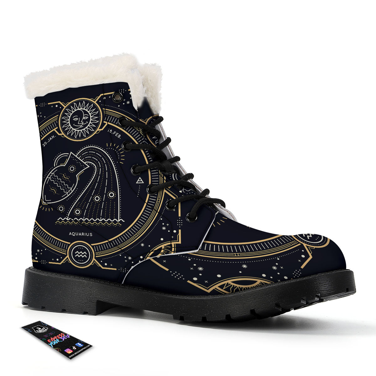 Zodiac Sign Vintage Aquarius Print Winter Boots-grizzshop