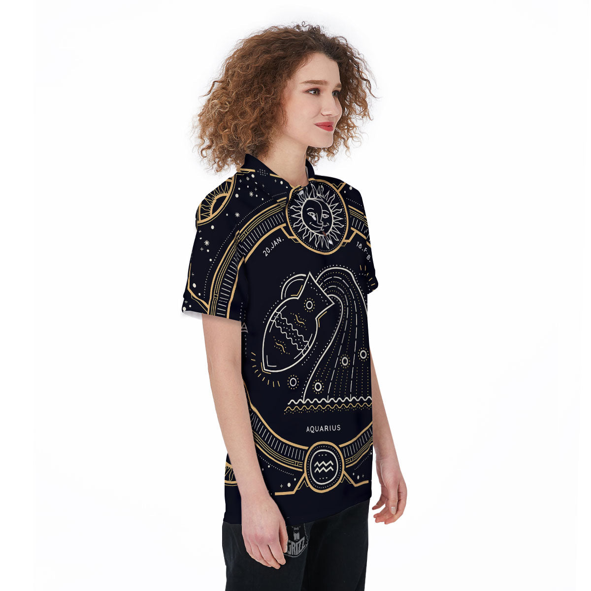 Zodiac Sign Vintage Aquarius Print Women's Golf Shirts-grizzshop