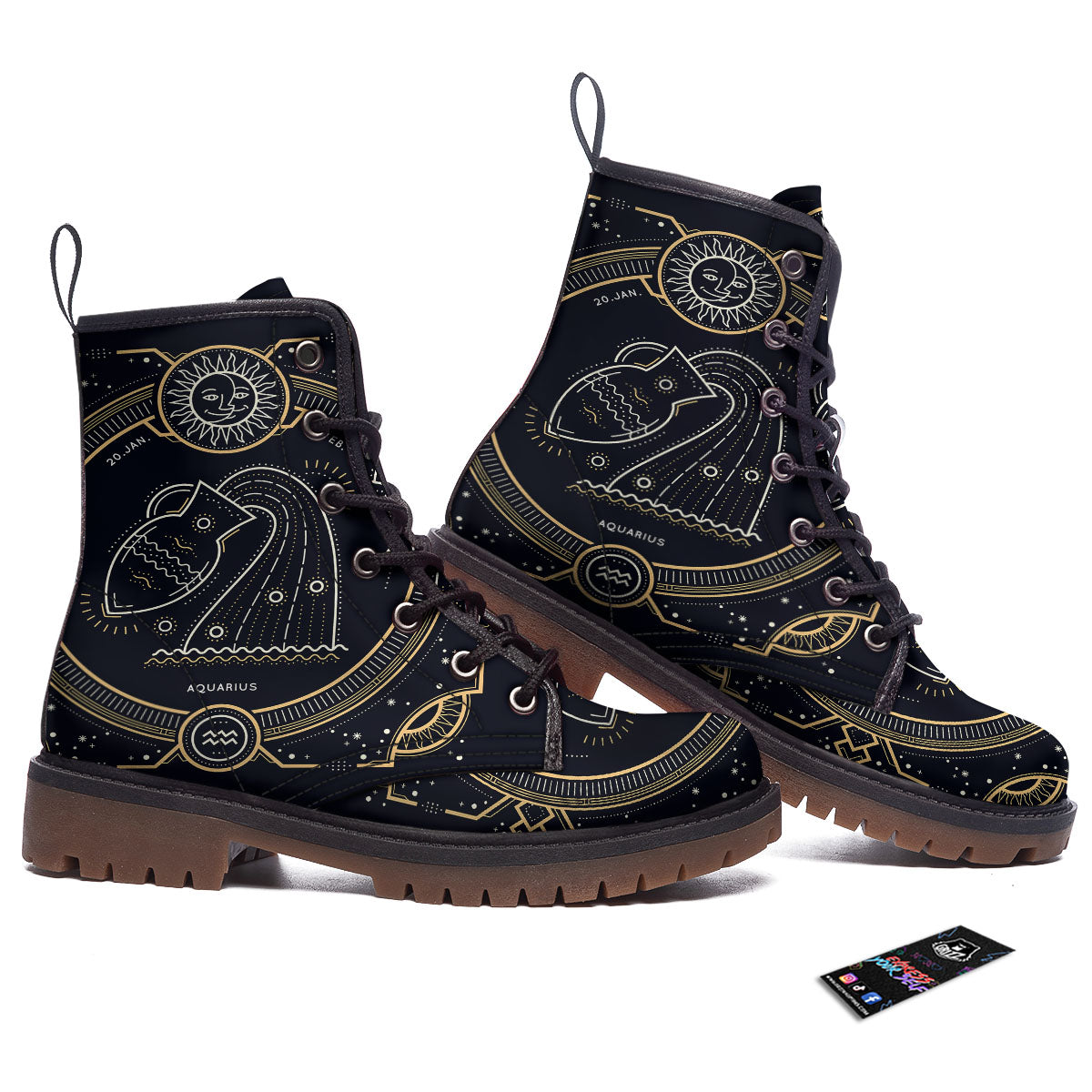 Zodiac Sign Vintage Aquarius Print Work Boots-grizzshop