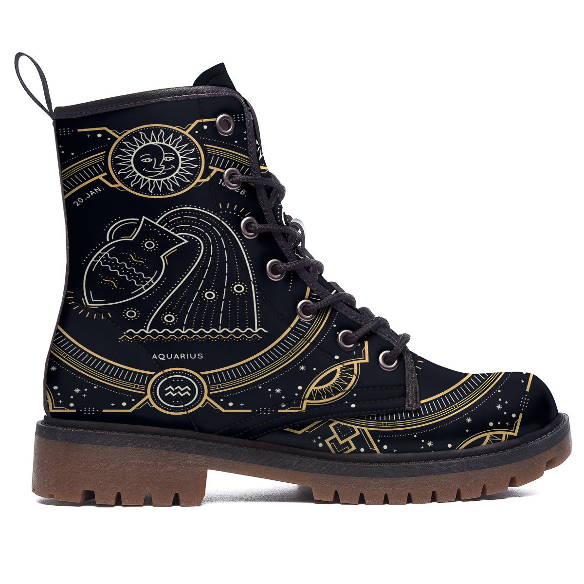 Zodiac Sign Vintage Aquarius Print Work Boots-grizzshop