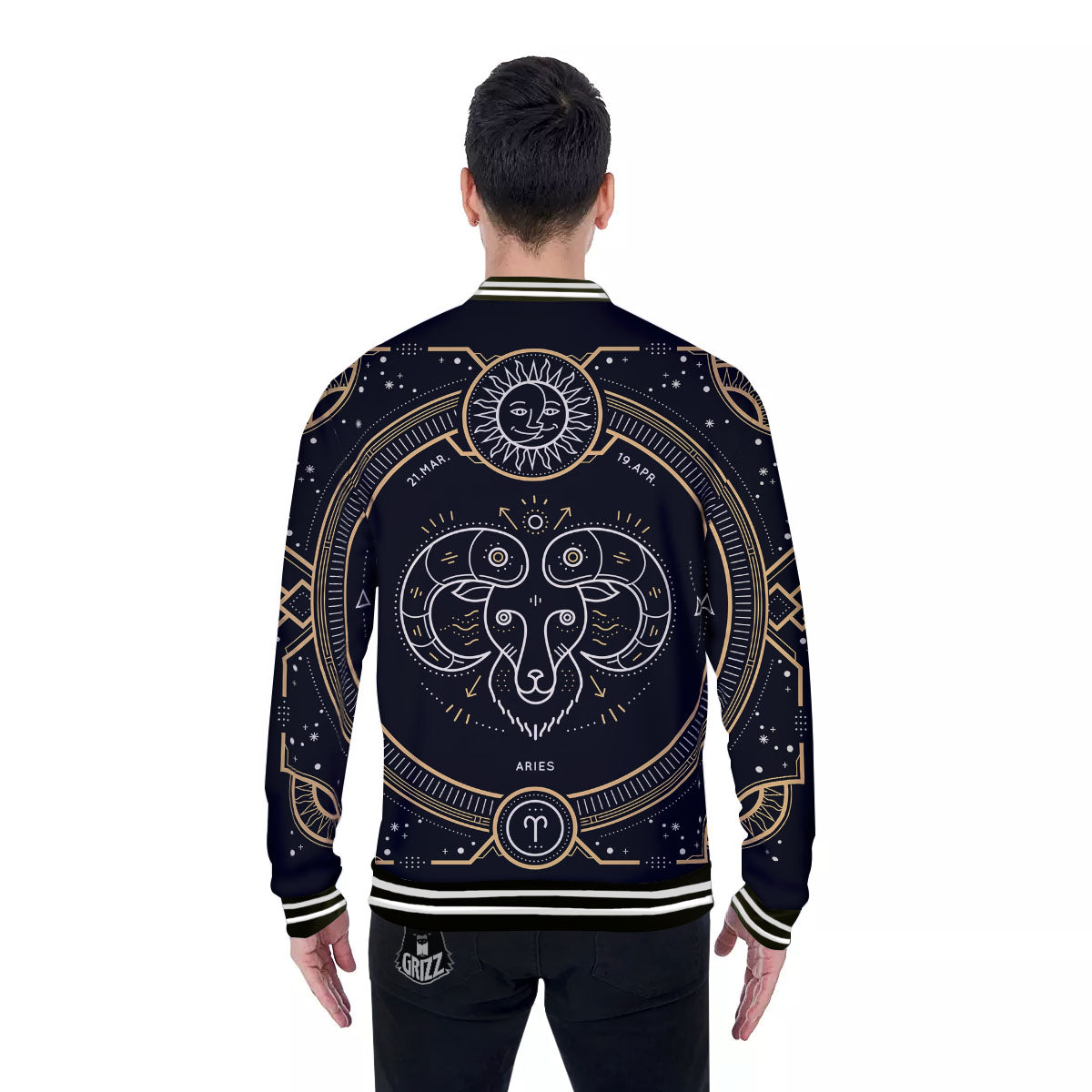 Zodiac Sign Vintage Aries Print Baseball Jacket-grizzshop