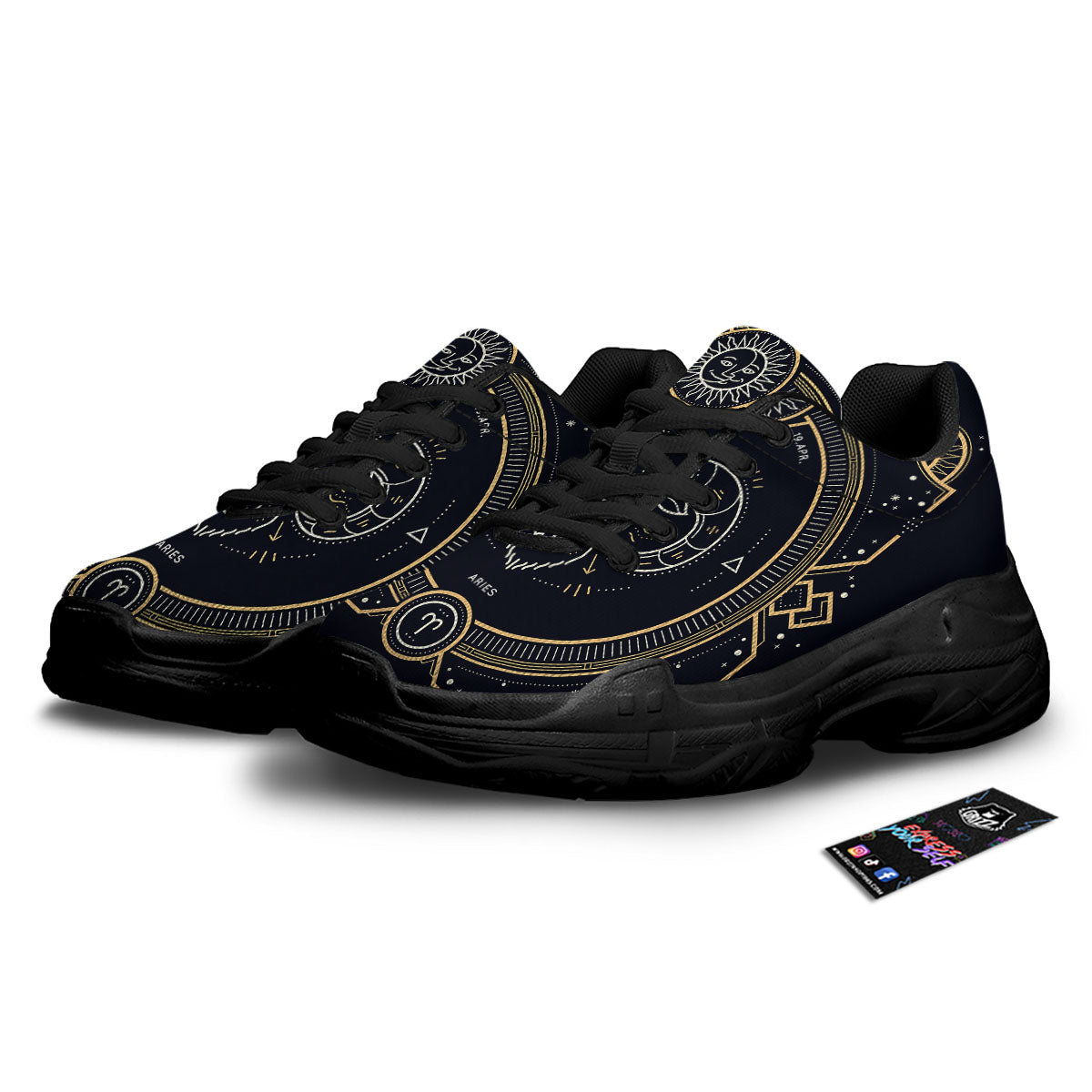 Zodiac Sign Vintage Aries Print Black Chunky Shoes-grizzshop