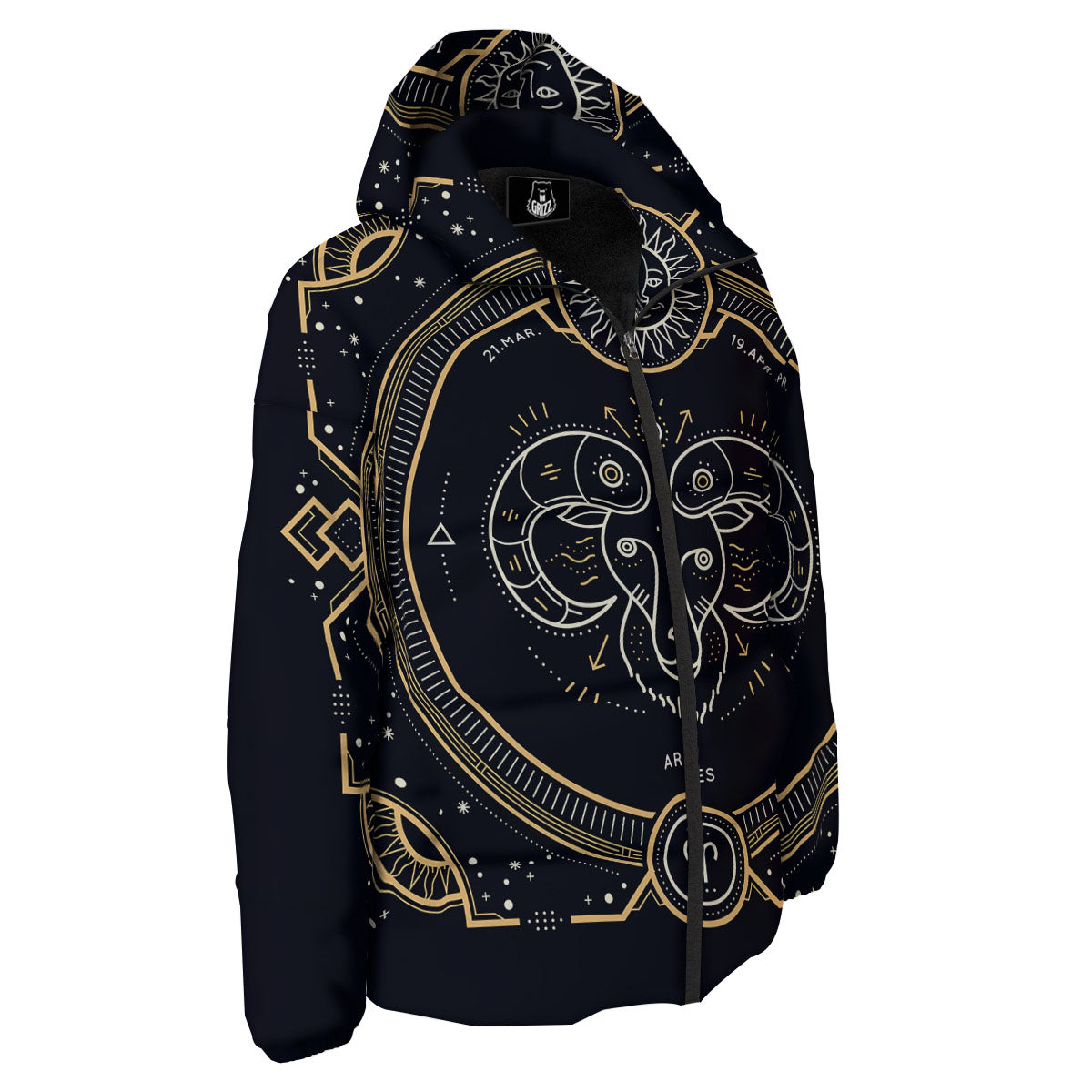 Zodiac Sign Vintage Aries Print Down Jacket-grizzshop
