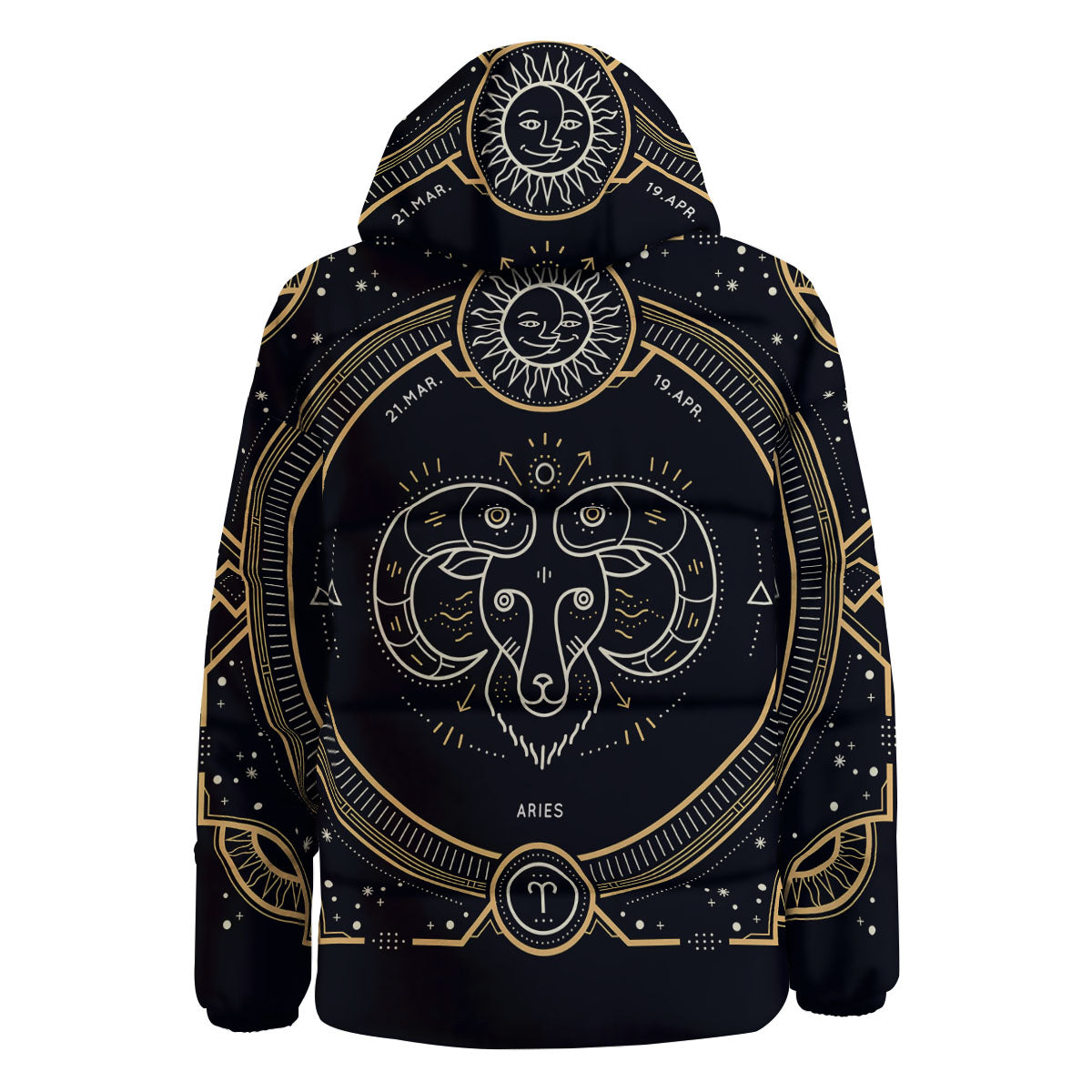 Zodiac Sign Vintage Aries Print Down Jacket-grizzshop