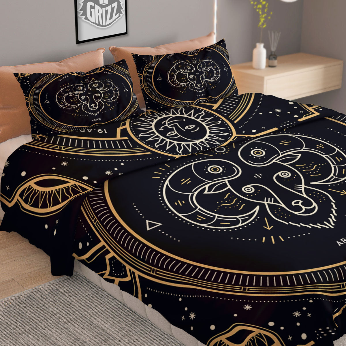 Zodiac Sign Vintage Aries Print Duvet Cover Bedding Set