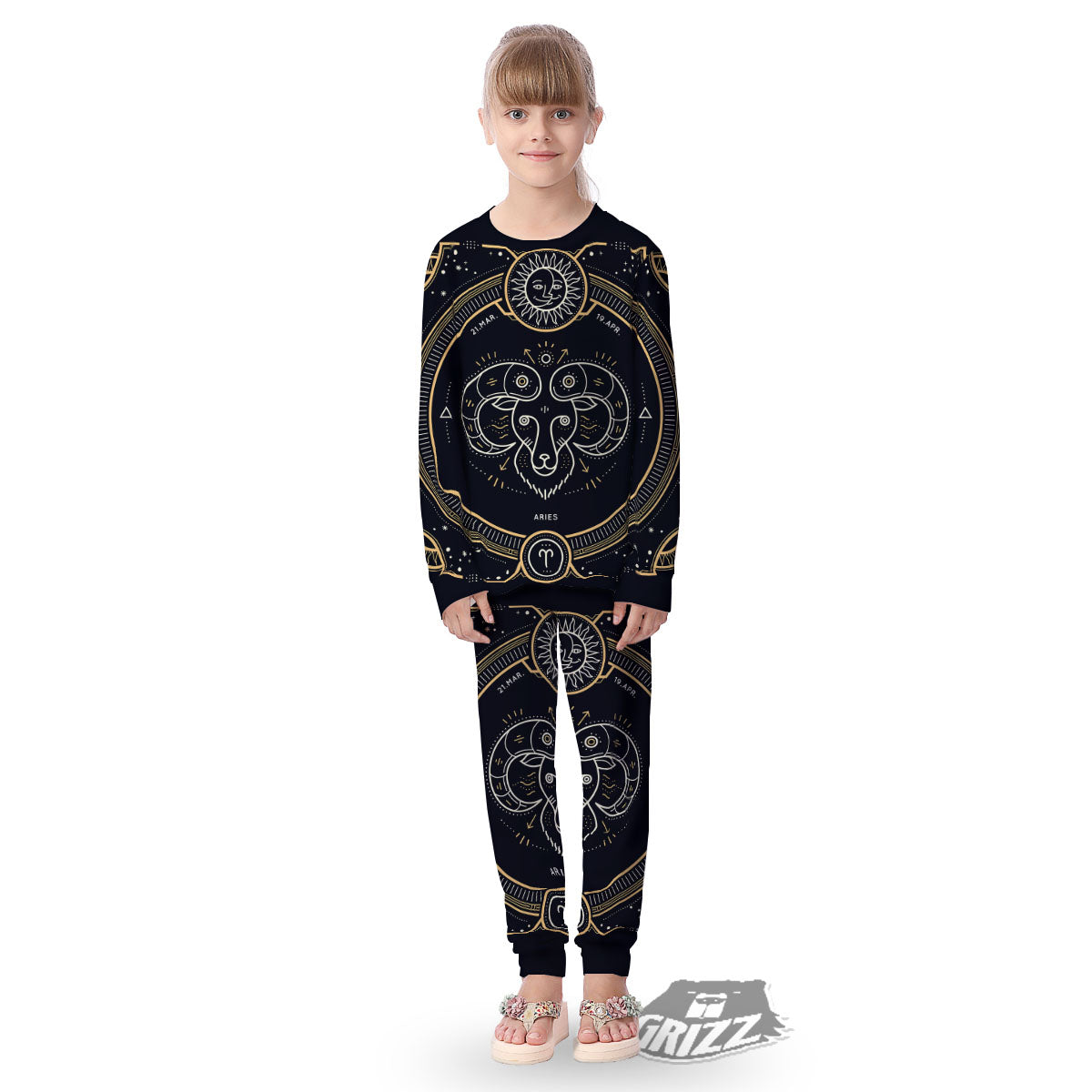 Zodiac Sign Vintage Aries Print Kid's Pajamas-grizzshop