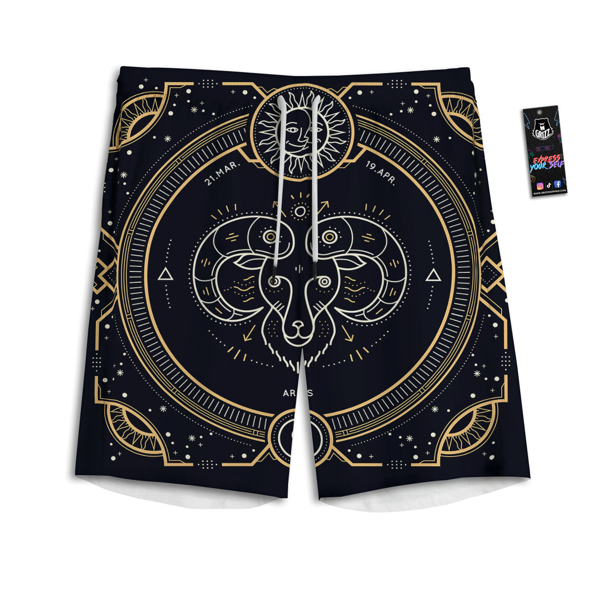 Zodiac Sign Vintage Aries Print Men's Athletic Shorts